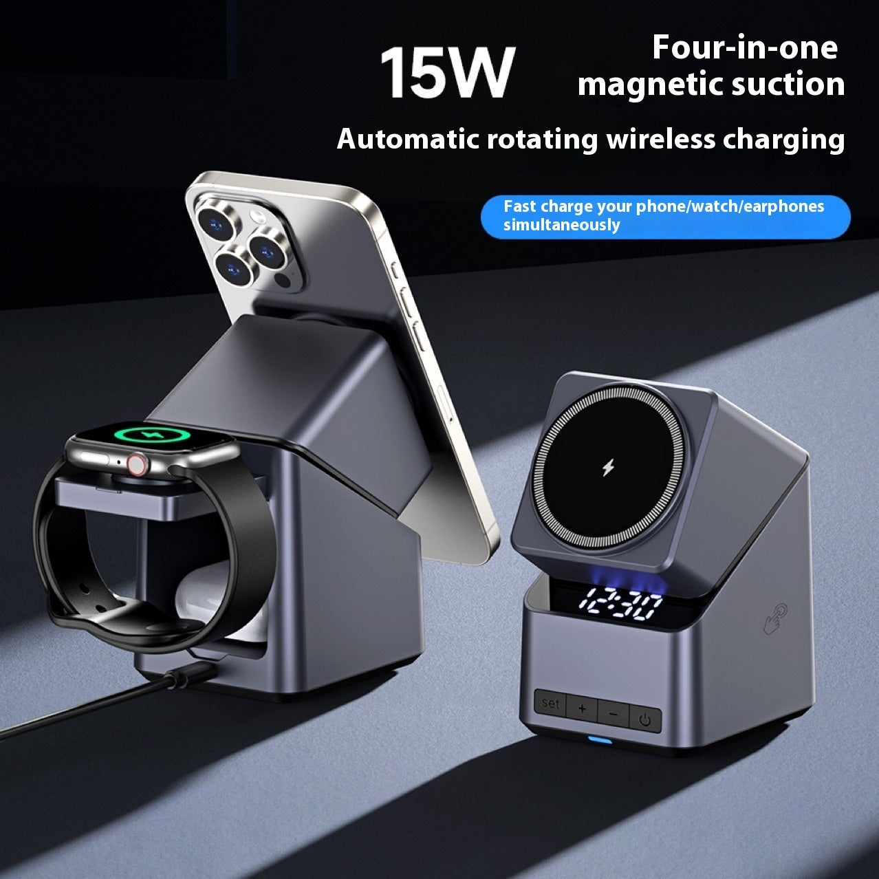 Touch Rotation Charger With Clock
